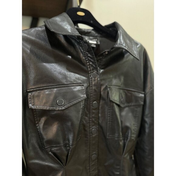 Line & Dot Lou Faux Leather Mini Shirt Dress Black Womens Size Small - Picture 7 of 10